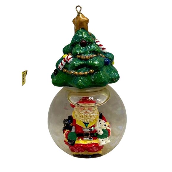 Unbranded Other - Glass Christmas Water Globe Ornament – Santa with Mini Tree Topper, 3.25″ H